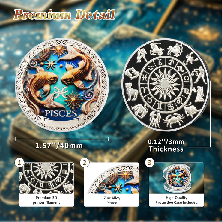 Cool Pisces 12 Zodiac Challenge Coin
