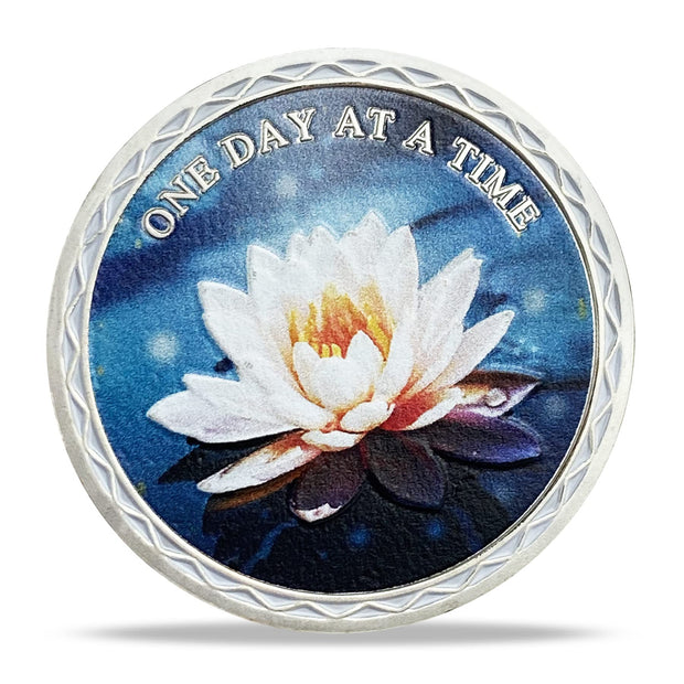 Lotus AA Sobriety Chip One Day at a Time Recovery Coin