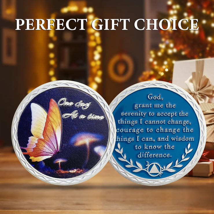 Butterfly Serenity Prayer Chips Addiction Sobriety Coin