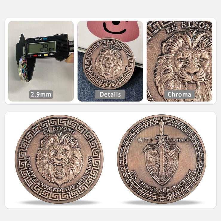 Symbol of Courage and Strength Lion Sword and Shield Challenge Coin
