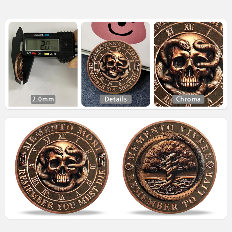 Daily Stoic Reminder Memento Mori Coin Skull Challenge Coins
