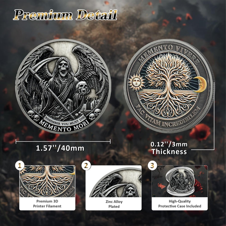 Grim Reaper Memento Mori Skull Tree of Life Stoic Coin