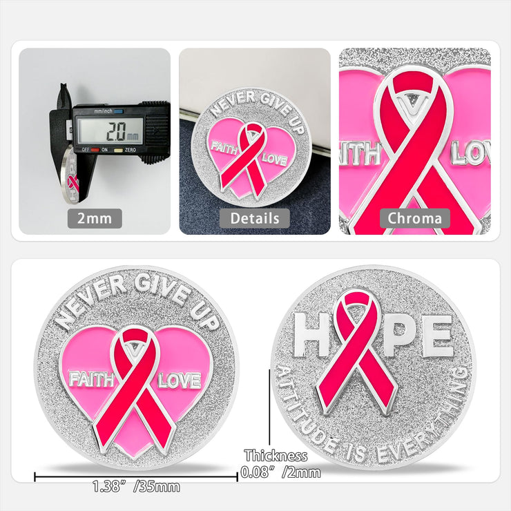 Pink Ribbon Breast Cancer Coin for Cancer Care Awareness Accessories