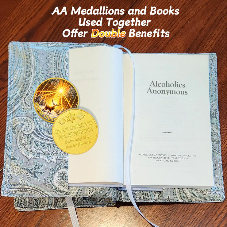 Merry Christmas Elk Gold Sunlight Snow Sobriety Coin