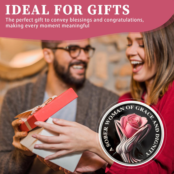 Rose AA Affirmation Sobriety Coins with Serenity Prayer