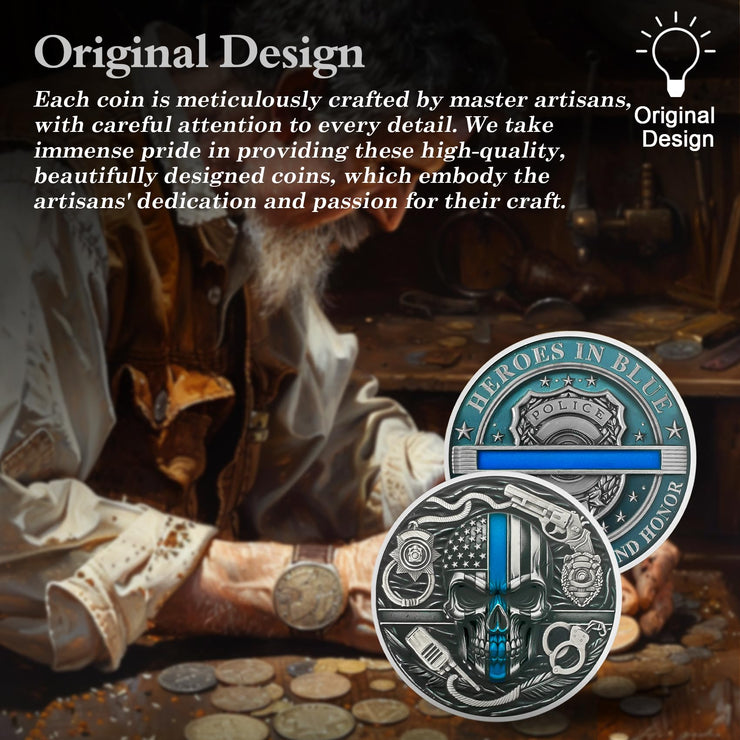 Thin Blue Line Skull Police Officers Prayer Coin