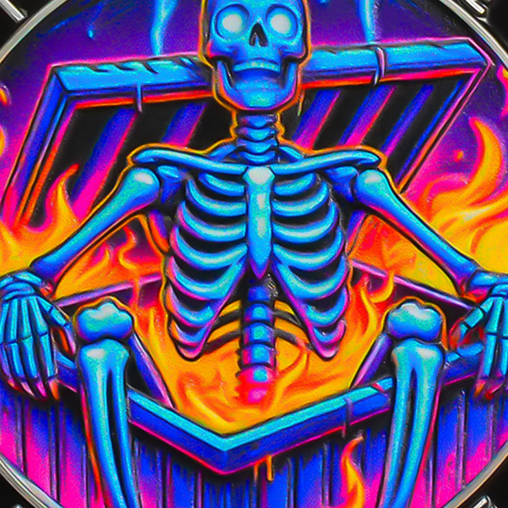 Gradient Skeleton Dumpster Fire Challenge Coin