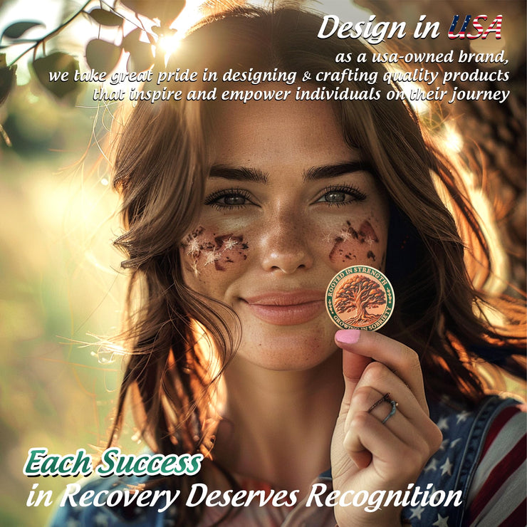 Brown Growing in Sobriety Tree of Life Embrace Change Coin