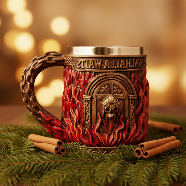 Glory Handmade Viking Mug - 20oz Valhalla Gate Beer Stein - 304 Stainless Steel Novelty Norse Mythology Cup