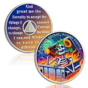 Reborn in Fire Sunflower Skeleton 1-10 Year Sobriety Coin