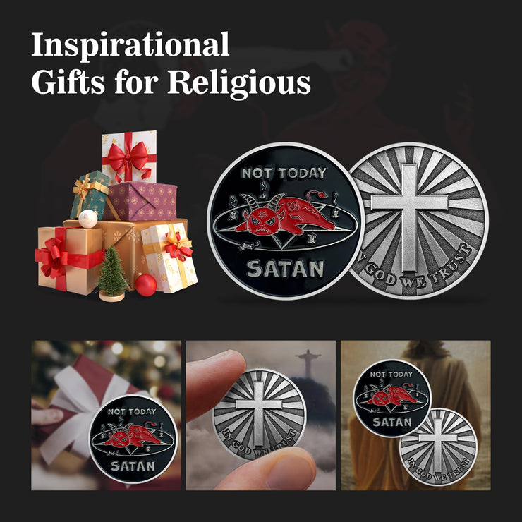 Not Today Satan Challenge Coin Christian Religious Gifts - in God We Trust
