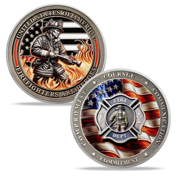 Flame Fire Hose Commemorativer Honor Fire Department Rescue Prayer  Coins