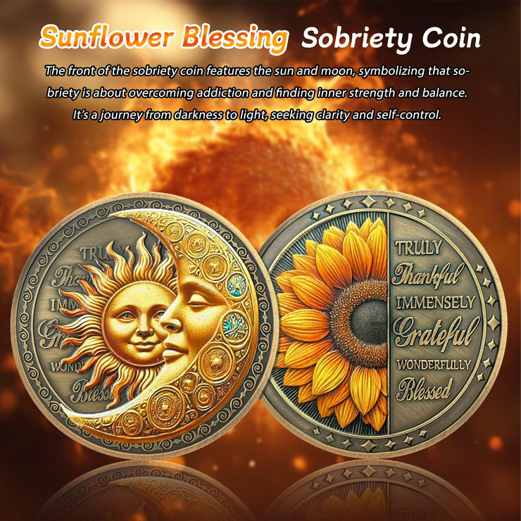 Celebrate Living Clean Narcotics Alcoholics Anonymous  Sunflower Blessing Sobriety Coin