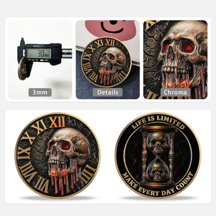 Skull & Hourglass Remember You Must Die Memento Mori Coin