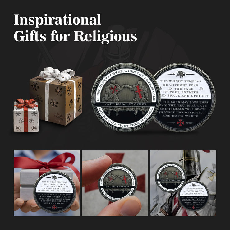 Knight Templar Call On Me Brother Religious Red Cross Challenge Coin