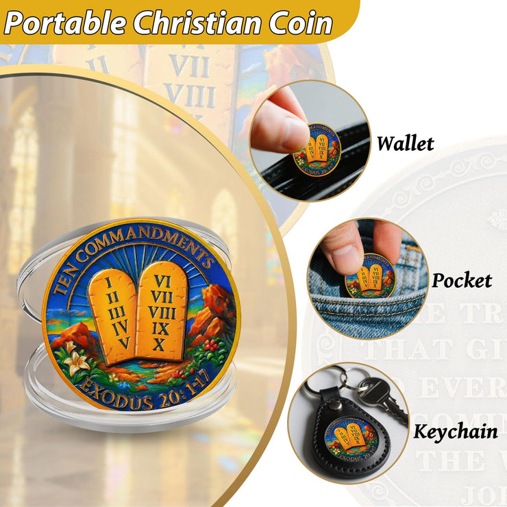 Exodus 20:1-17 Scripture Commandments Christian Challenge Coin