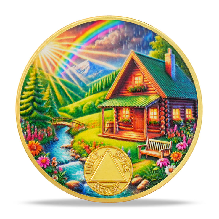Serenity Prayer Recovery Coin Cabin Design with Unity Sobriety Challenge Coin