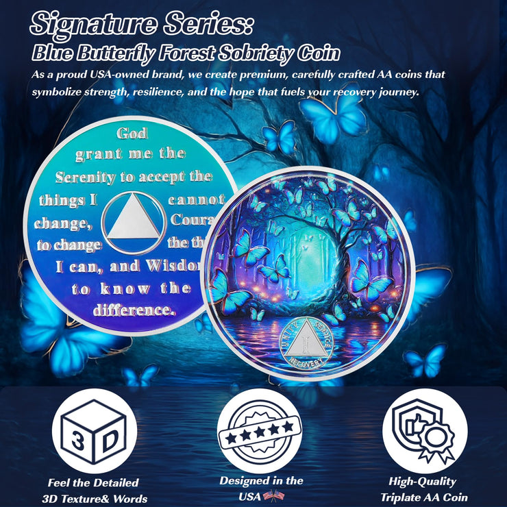 Personalized Butterfly Forest Sobriety Coin