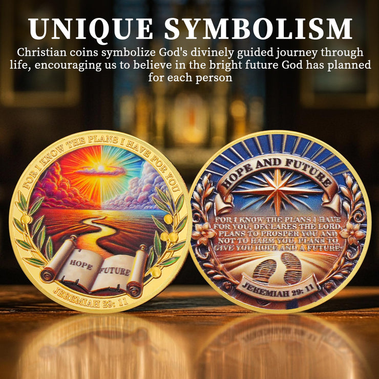 Hope and Future Bible Verse Christian Challenge Coin with Jeremiah 29:11