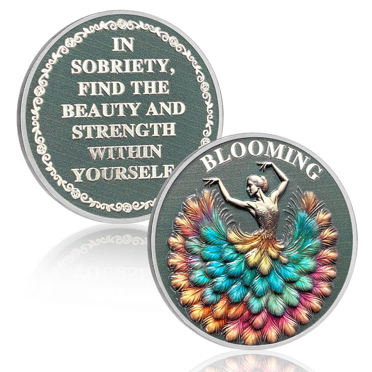 Blooming & Awakening Dancing Life Sobriety Coin