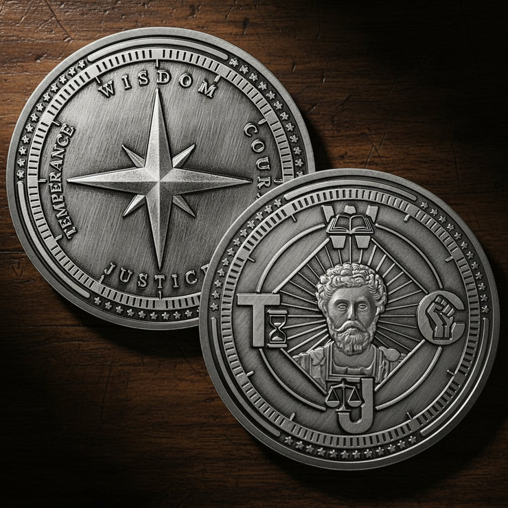 Cardinal virtues coin four virtues Stoic coin