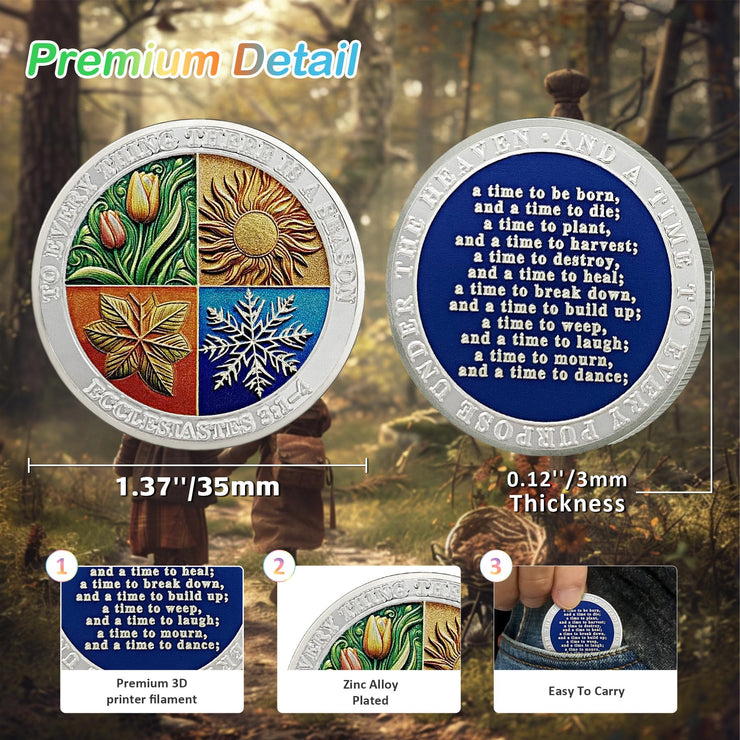 Delicate Four Seasons Christian Encourage Pocket Bible Verses Challenge Coin