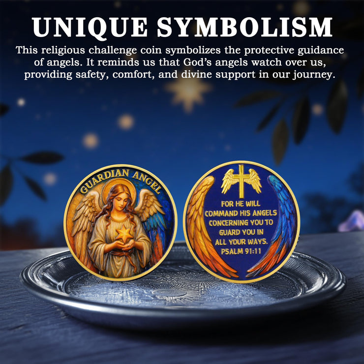 Guardian Angel Christian Challenge Coin – Psalm 91:11 Prayer Medallion