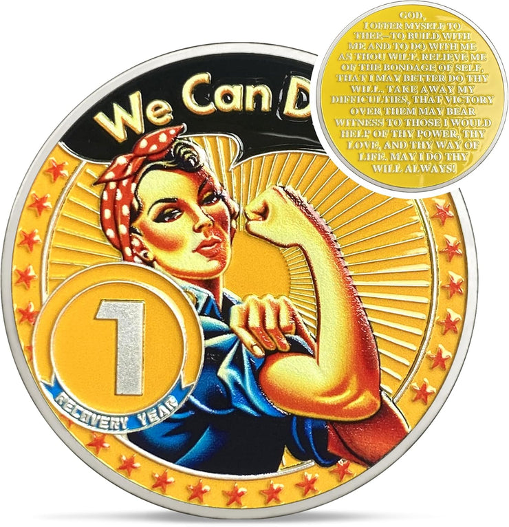Rosie The Riveter 1-3 Year Sobriety Coin