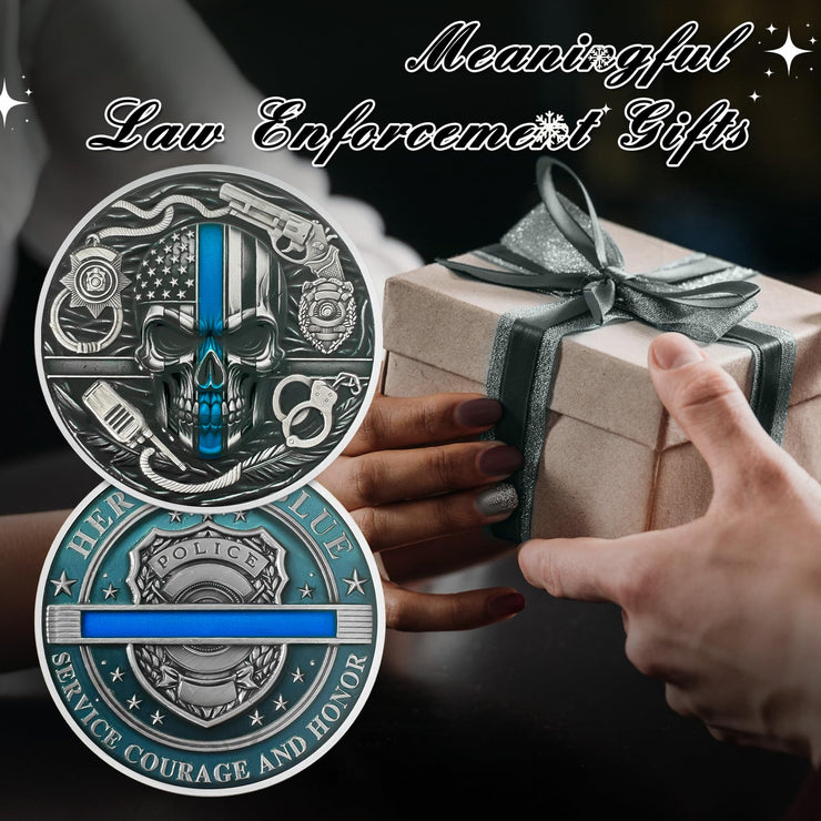 Thin Blue Line Skull Police Officers Prayer Coin