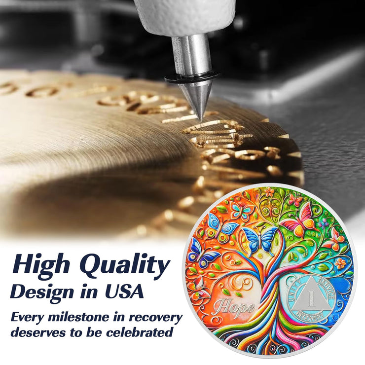 Personalized Tree of Life Golden Hope Sobriety Coin