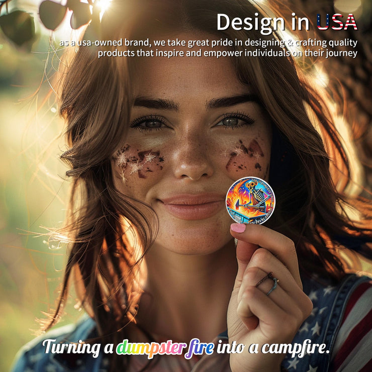 Sunflower Skull Dumpster Fire Challenge Coin