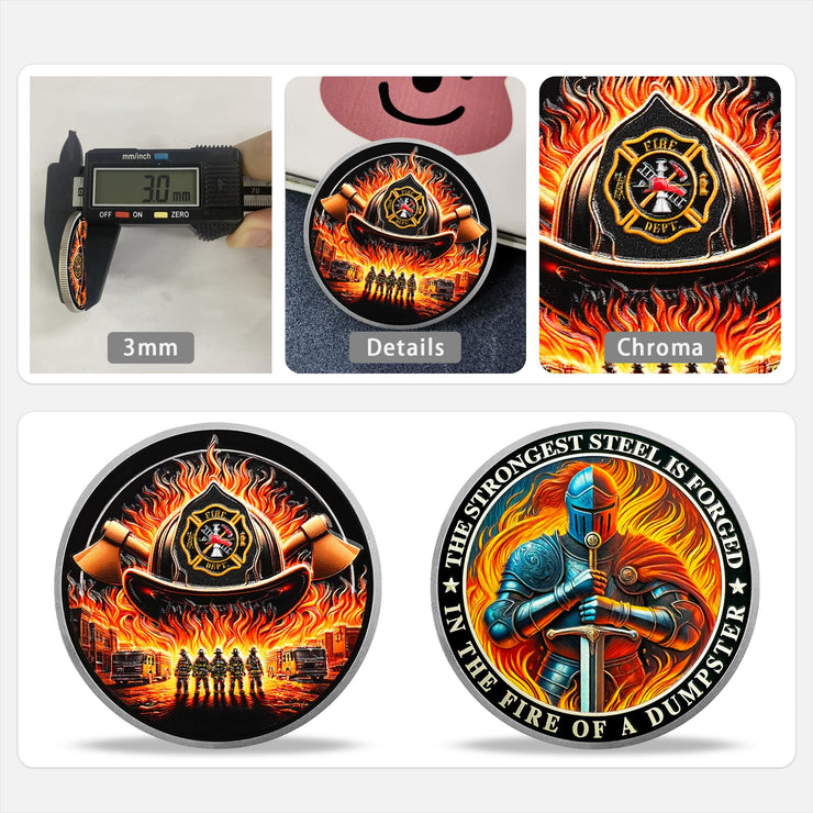 Firefighter Helmet and Double Axe Knight Challenge Coin