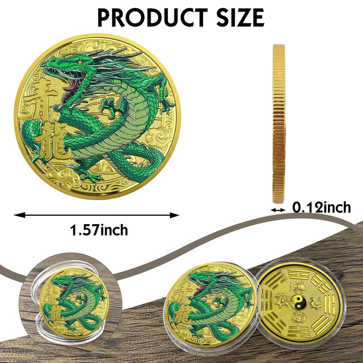 Chinese Coins Ancient Mythical Creatures Blue Dragon Lucky Coin Lottery Ticket Scratcher Tool Attract Good Luck Novelty Coins Lucky Charms Challenge Coins