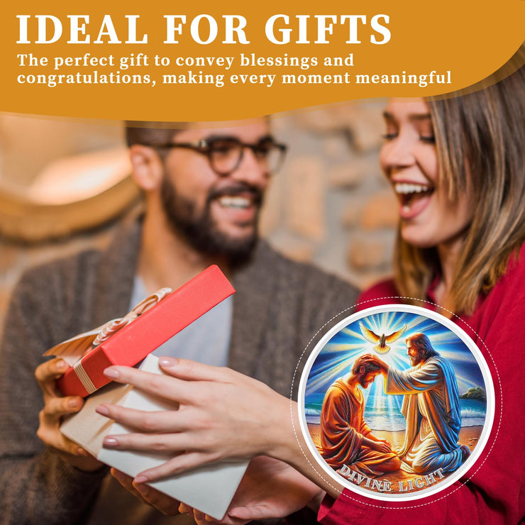 Divine Light Religious Coin Jesus Blessing Faithful with Dove & Light Symbo