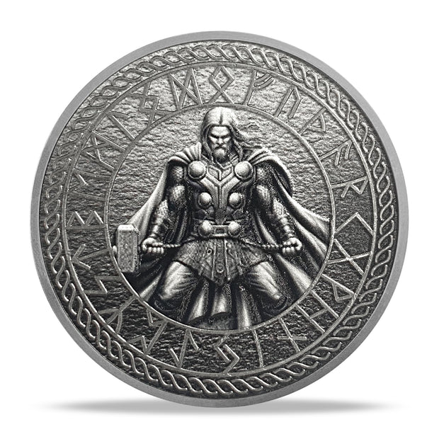 Thor Viking Norse God with Mjölnir and Runes Challenge Coin