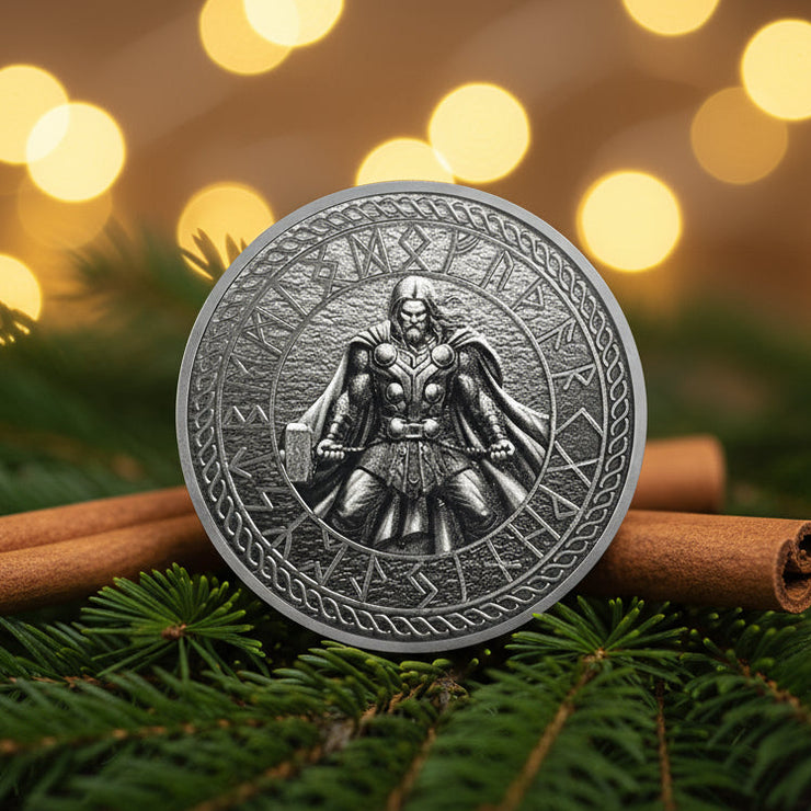 Thor Viking Norse God with Mjölnir and Runes Challenge Coin