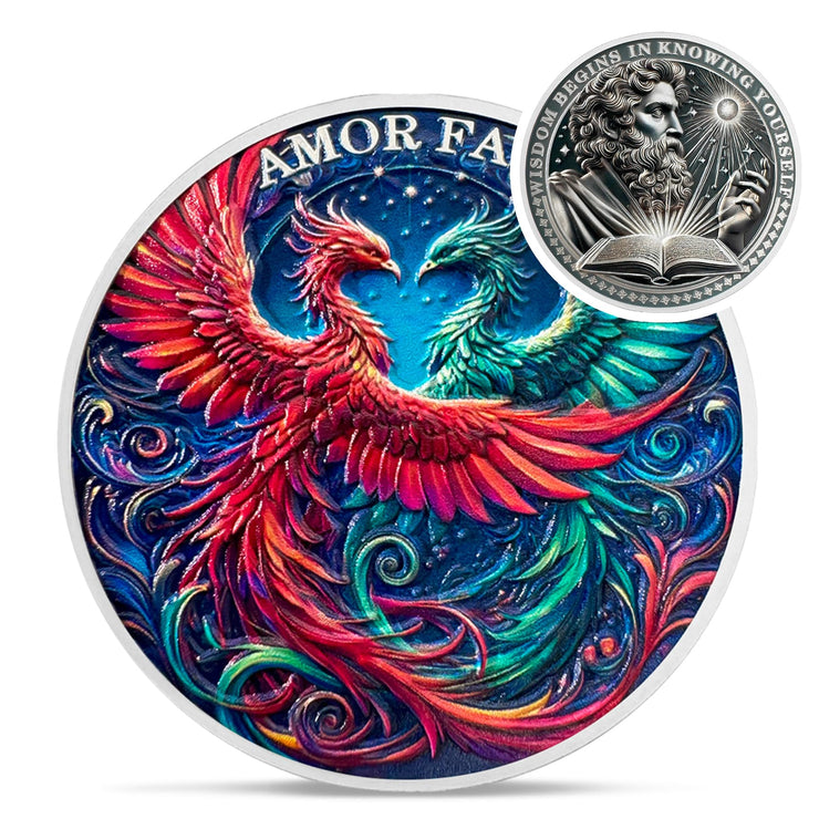 Amor Fati Phoenix Stoic Marcus Aurelius Roman Cardinal Virtues Memento Mori Challenge Coin