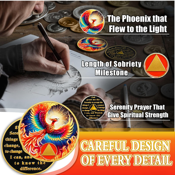 Personalized Rebirth in Fire Phoenix of Light Sobriety Coin
