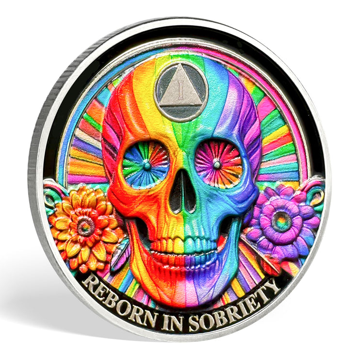 Personalized Double Flower Black Butterfly Sobriety Coin