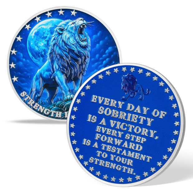 Lion Recovery Strength in Sobriety Coin