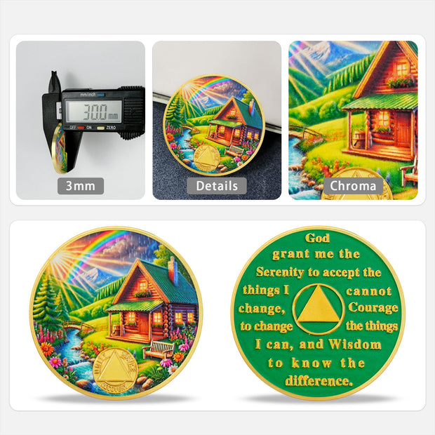 Serenity Prayer Recovery Coin Cabin Design with Unity Sobriety Challenge Coin