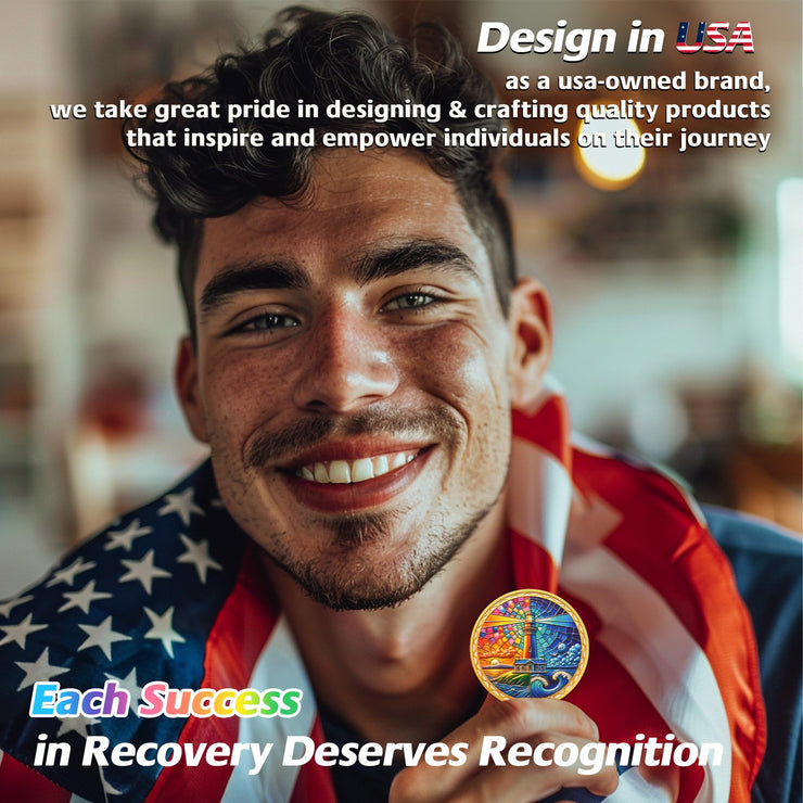 Sun and Moon Lighthouse Recovery Addiction Sobriety Coin