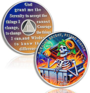 Reborn in Fire Sunflower Skeleton 1-10 Year Sobriety Coin