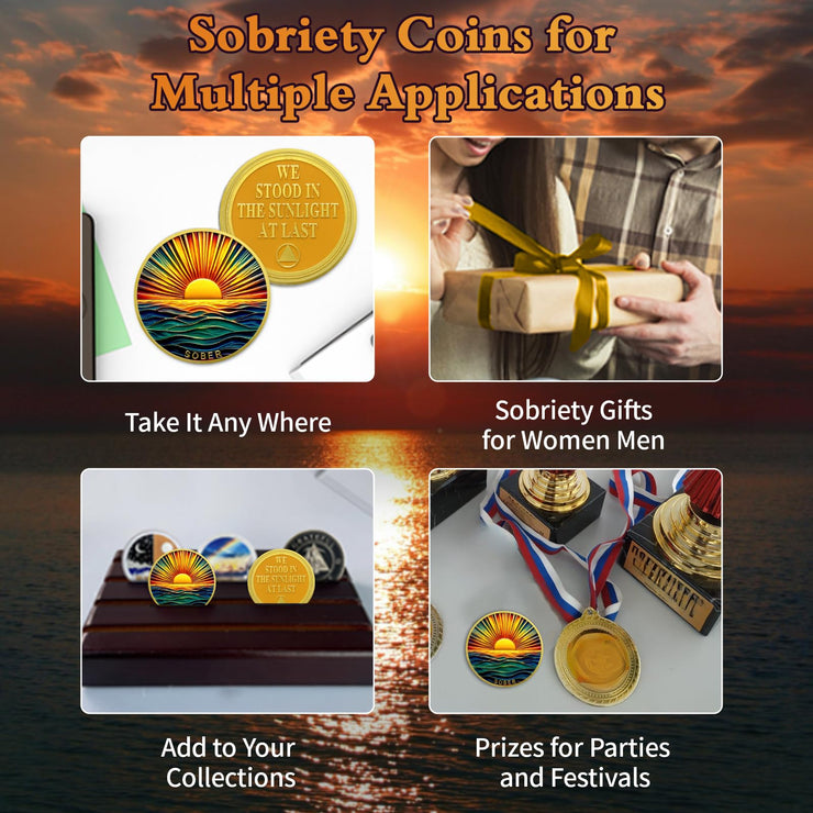 Colourful Sea Gold Sunrise Sobriety Coin
