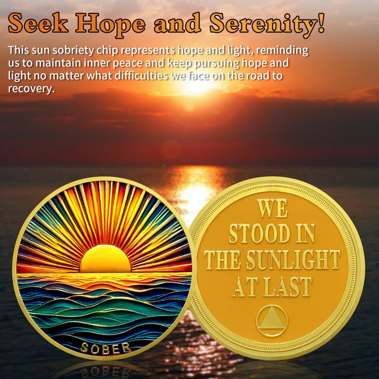 Colourful Sea Gold Sunrise Sobriety Coin