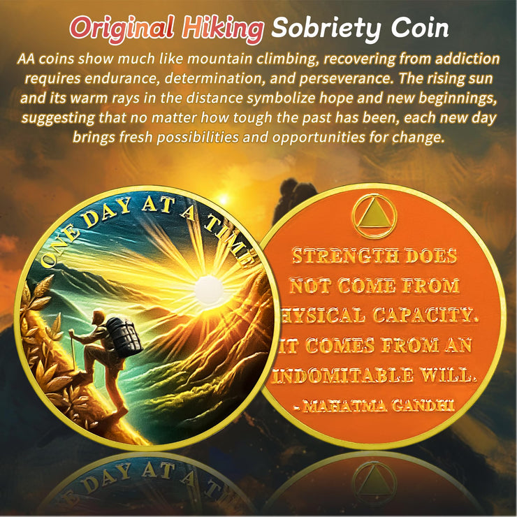 Original Hiking  One Day at A Time Sobriety Coin