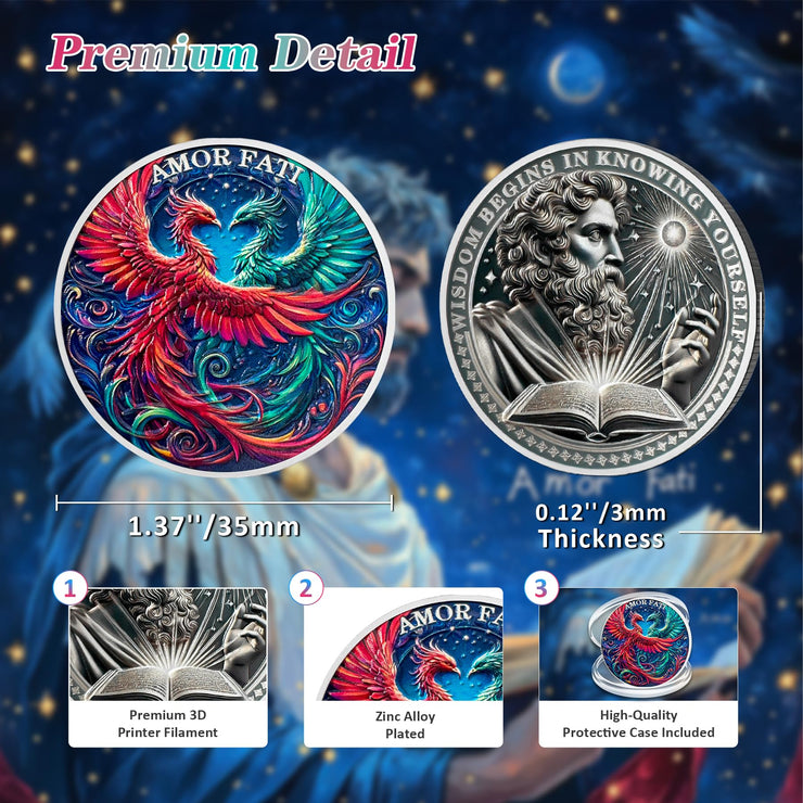 Amor Fati Phoenix Stoic Marcus Aurelius Roman Cardinal Virtues Memento Mori Challenge Coin