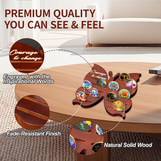 Solid Wood Sobriety Coin Holder Display Case with Courage to Change Design