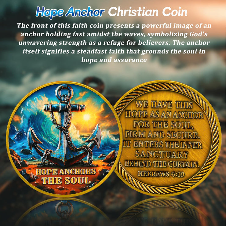 Hope Anchor Hebrews 6:19 Jesus Religious Christian Challenge Coin