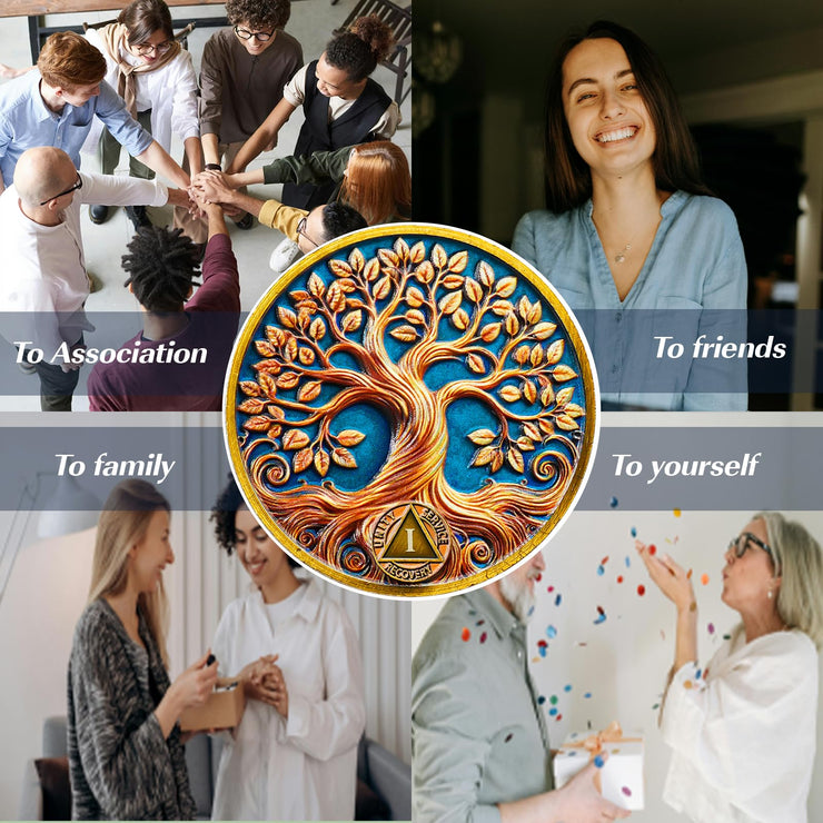Personalized Recovery & Growth Tree of Life Sobriety Coin